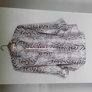 NWT! Michael Kors Logo Snake Print Zippered Blouse Foldover Sleeves